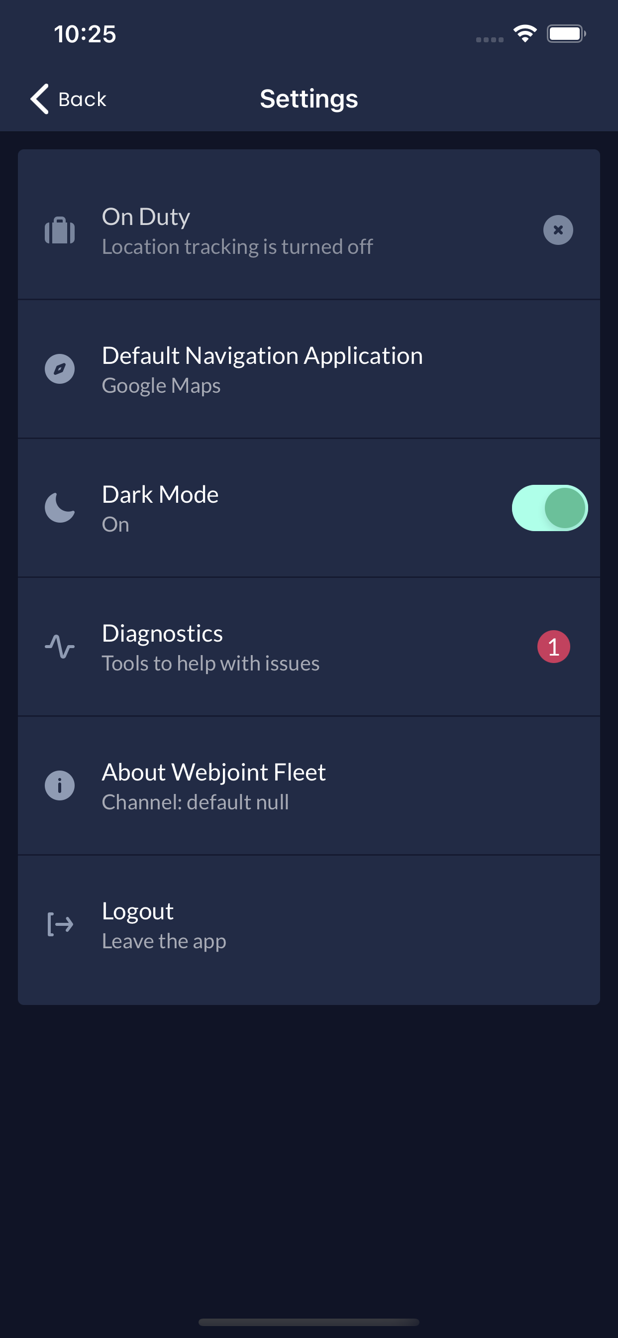 WebJoint Fleet app settings